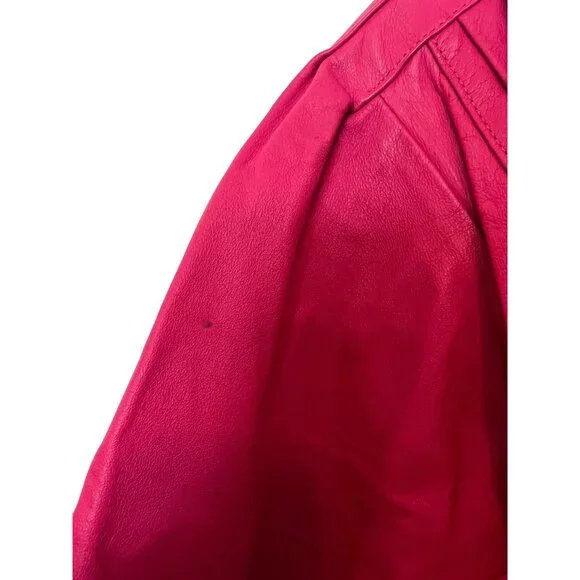 Vintage CHIA Hot Pink Leather Cropped Jacket With Button Closure & Belted Waist - Picture 8 of 8